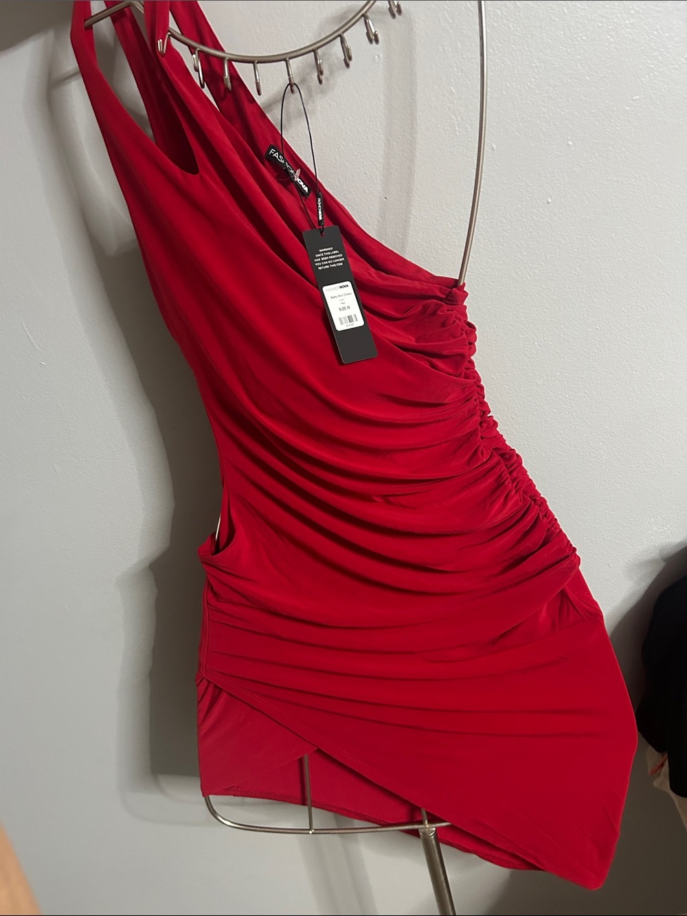 Fashion Nova One-Shoulder Red Ruched Bodycon Dress